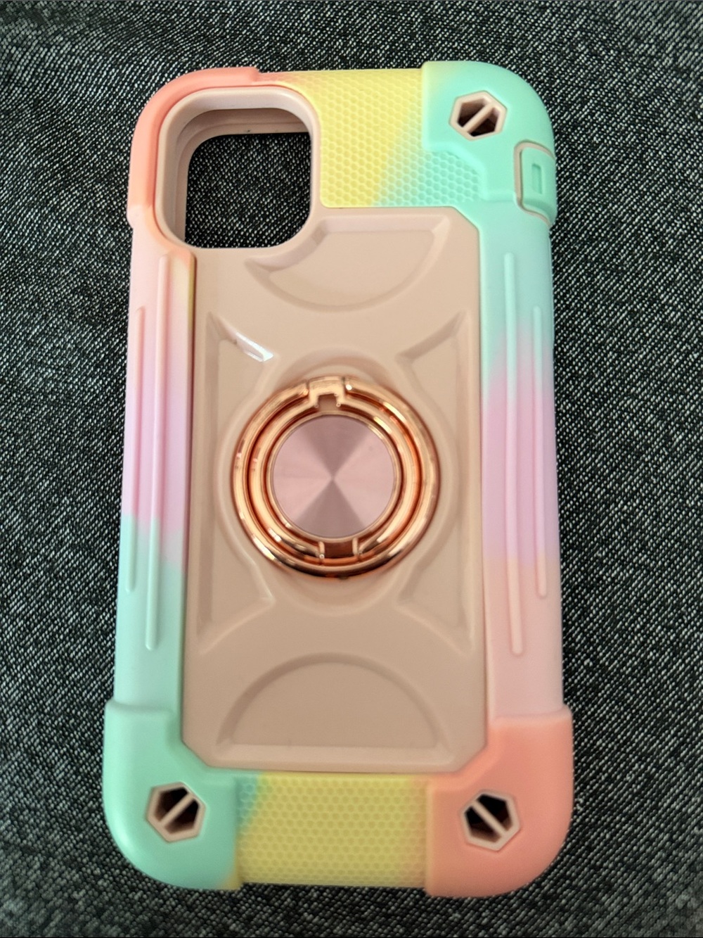 Apple Pastel Gradient Protective Case with Rose Gold Ring